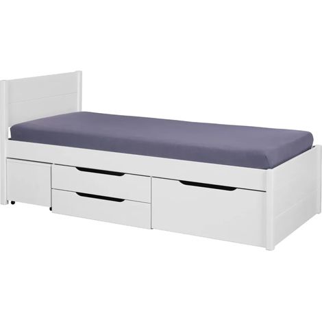 Letto Singolo 90x200 cm in Legno Bianco Cassetti Comodino Estraibili (1/5)