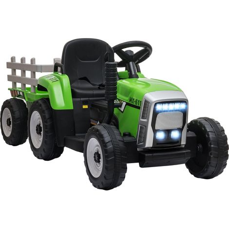 Elektrischer Traktor Mit Anhänger, Kinder Elektroauto Mit Fernbedienung, Kinder Aufsitztraktor Mit Mp3 Funktion, Scheinwerfer
