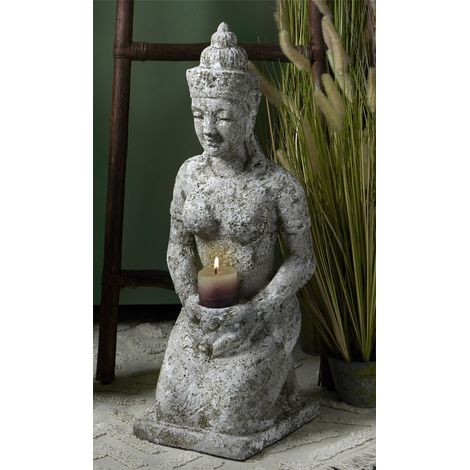 Kniende Buddha-Frauenfigur, gealterte Terrakotta, 80 cm, 32 x 32 x 80 cm
