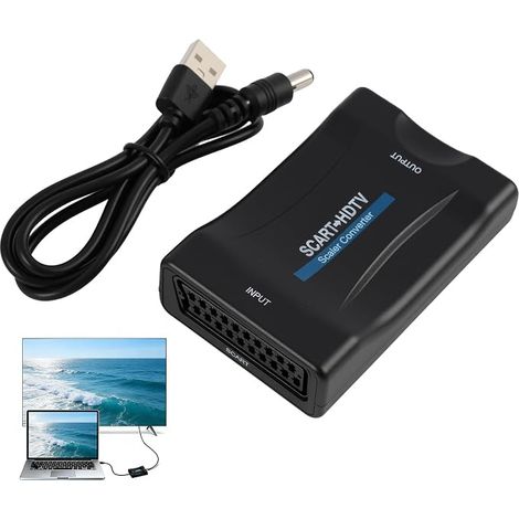 Convertisseur péritel vers H-DMI, adaptateur convertisseur 720p/1080p avec câble d'alimentation USB, prend en charge la sortie audio vidéo 720p/1080p, prend en charge les anciens lecteurs DVD (1/5)