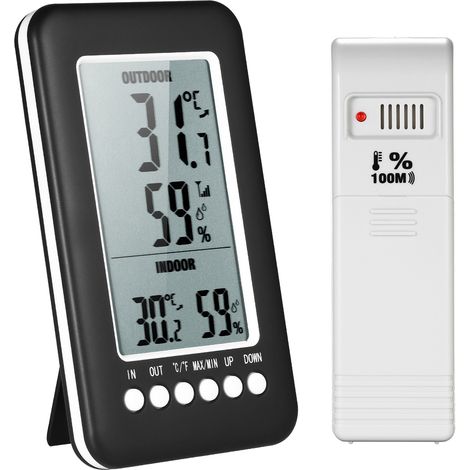 Thermomètre et hygromètre numérique sans fil pour intérieur/extérieur ℃/℉ avec affichage de la valeur max/min et transmetteur (1/5)