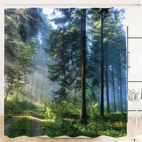 Rideau douche textile 120×180 cm, antibactérien, anti-moisissure, 12 crochets inclus (1/4)