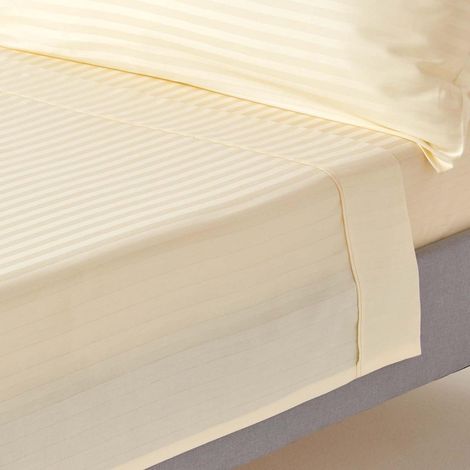 HOMESCAPES Pastel Yellow Egyptian Cotton Satin Stripe Flat Sheet 330 Thread Count, Double - Pastel Yellow