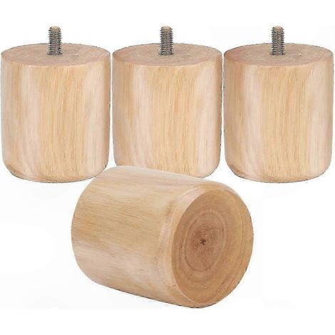 Ensemble de 4 pieds de meubles en bois massif, 65x70mm, pieds de remplacement cylindriques, avec boulons de levage, adaptés aux canapés et aux tables. (1/5)
