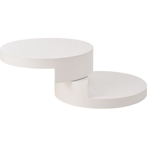 Tavolino da salotto rotondo in MDF bianco, girevole a 360° con LED, 70 x 70 x 35,5 cm (1/5)