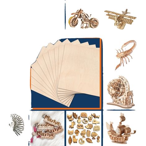 Feuilles de contreplaqué découpées au laser, 300 × 300 mm, épaisseur de 3 mm, bois de tilleul non fini, idéal pour les bricolages, adapté à la gravure (1/5)