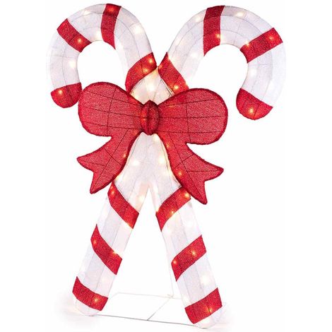 Luminaria natalizia in tessuto acrilico con bastoncini di zucchero e fiocco rosso 120 cm per decorazioni natalizie (1/3)