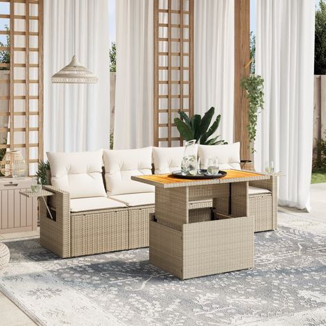 Set Divano da Giardino 5 pz con Cuscini Beige in Polyrattan vidaXL (1/3)
