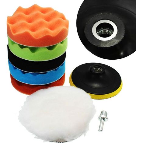 Lot de 8 Tampons de Polissage de Voiture, Ensemble Cire Auto-AdhéSif, Automobile Polisseuse Disque, Meubles Polissage, Roues de Nettoyage RéUtilisables, 5 Pouces (1/5)