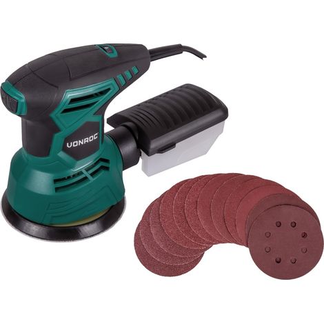 Vonroc – Ponceuse excentrique 300W – Ø 125mm – Vitesse variable jusqu'à 13000 tr/min – Aspiration de poussière – Pour ponçage bois, métal et plastique