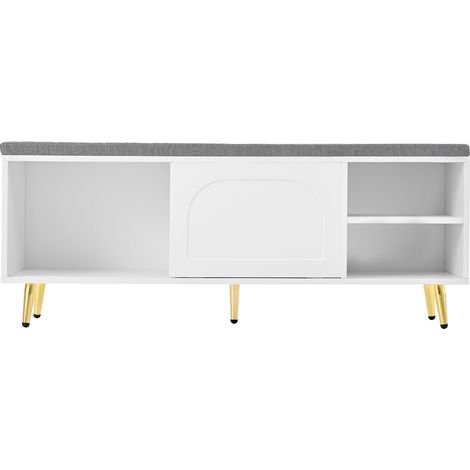 Panca portascarpe con vano contenitore e cuscino 121 x 35 x 49 cm bianco HOMVRA (1/5)