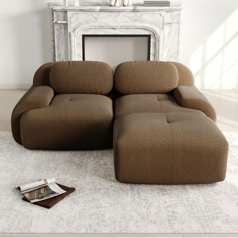 Sofá esquinero modular marrón de pana, sin montaje (1/5)