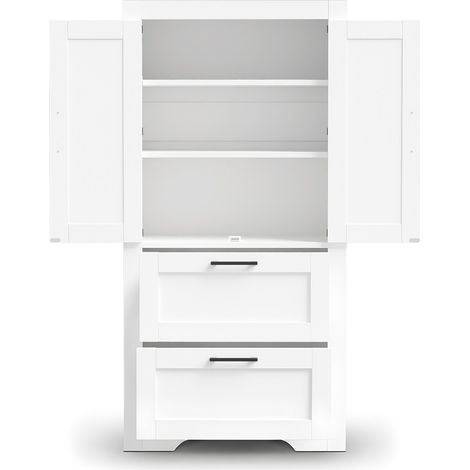 Buffet de cuisine rustique blanc avec 2 tiroirs et étagères réglables (1/5)