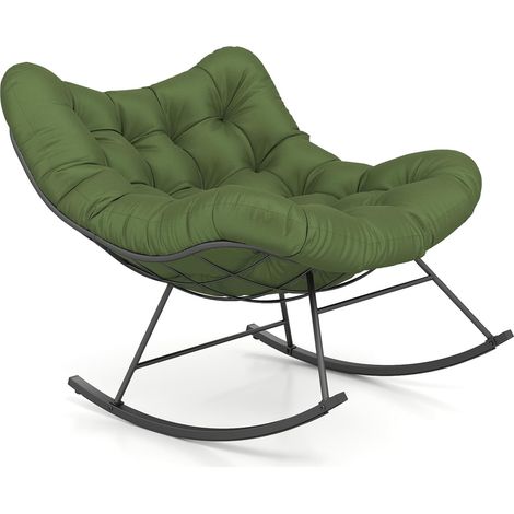COSTWAY Sedia a Dondolo, Poltrona Relax Ergonomica, Poltrona Sovradimensionato con Cuscino Imbottito, con Struttura Metallica, per Soggiorno Portico Giardino, Portata 205 kg (Verde) (1/5)