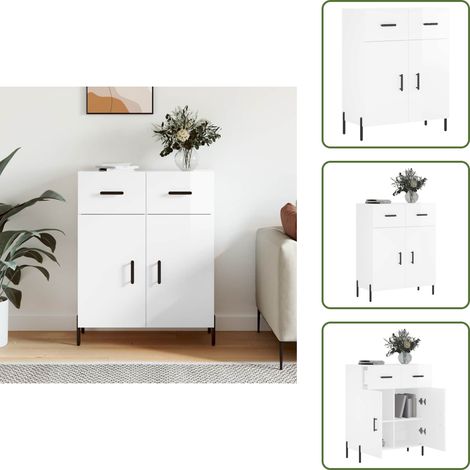 Credenza con ante - vidaXL Credenza 69,5x34x90 cm in Legno Multistrato Bianco Lucido - Credenza con piano decorativo