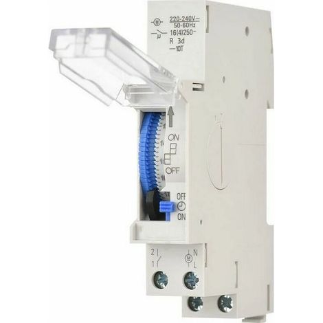 180A Interrupteur horaire Minuterie mécanique de 24 heures Minuterie minimale de 15 minutes Montage avec couvercle étanche sur rail DIN Batterie intégrée, SUL180a AC220-240V Gris (1/5)