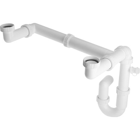 Siphon d'évier de cuisine avec raccord lave-vaisselle 6/4", réglable en hauteur et en longueur, DN40, blanc