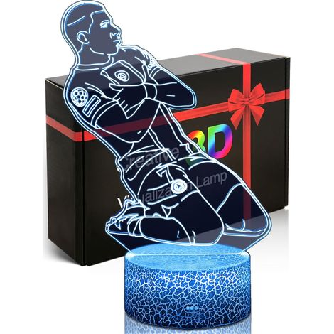 Lampe d'ambiance football,Illusion 3D LED,Veilleuse football Décoration,Joueur France No.7,16 couleurs avec télécommande,dimmable