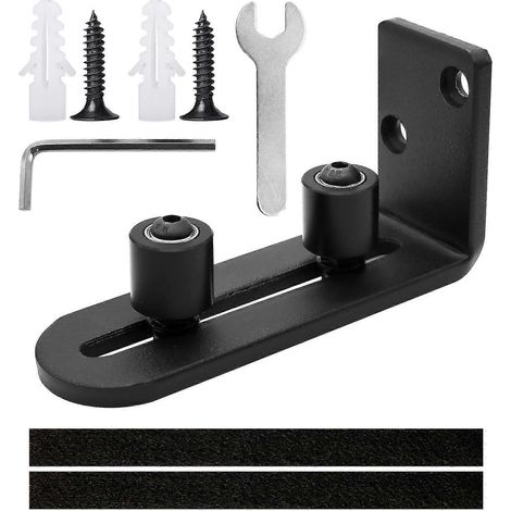 Rail de porte coulissante, guide de sol réglable pour porte coulissante, guide de sol noir inférieur pour porte coulissante en bois (1/5)