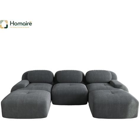 Canapé modulable en velours côtelé gris avec accoudoirs 298 x 178 x 75 cm HOMAIRE (1/4)