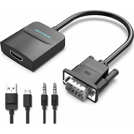 1 Convertisseur VGA vers HDMI, avec sortie audio jack 3,5 mm, alimentation micro USB, résolution 1080P/60 Hz, plug-and-play (1/3)