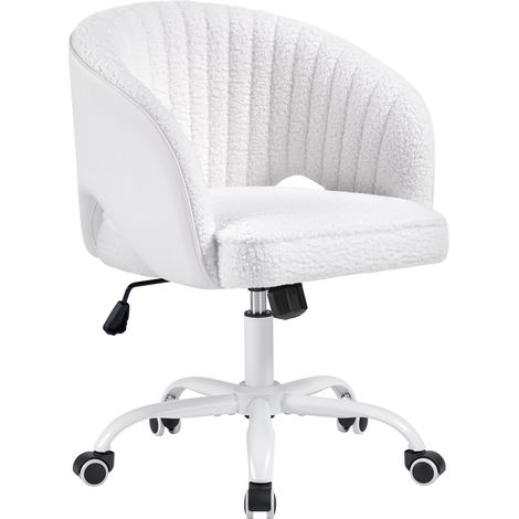 Yaheetech Poltroncina/Sedia da Ufficio Scrivania Ergonomica in Bouclé Imbottita a Rotelle Girevole Reclinabile Altezza Regolabile Bianco (1/5)