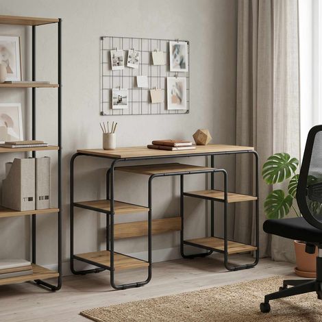 vidaXL Desk with Storage Artisan Oak 113.5 x 52 x 75.5 cm (1/5)
