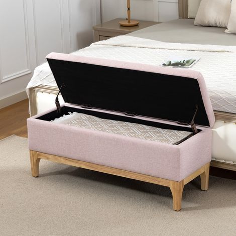 Banc de rangement, coffre de rangement avec couvercle amovible style scandinave, en tissu lin, rose, 110 x 39 x 45 centimètres