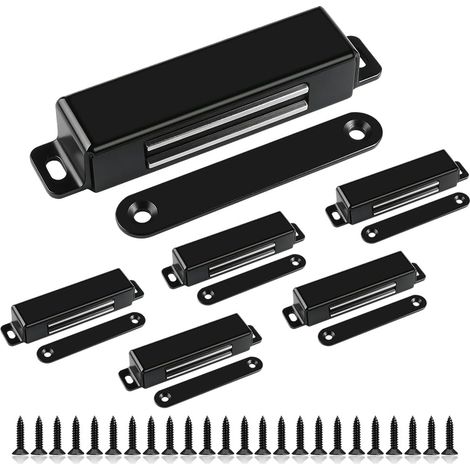 Magnetic Catch Pack of 6, 40 kg Strong Door Magnets Holding Power, Stainless Steel Magnetic Catch Cabinet, Self-Closing Magnetic Door Closer for Cabinet Doors, Wardrobes, Drawers, Furniture, Black (1/5)