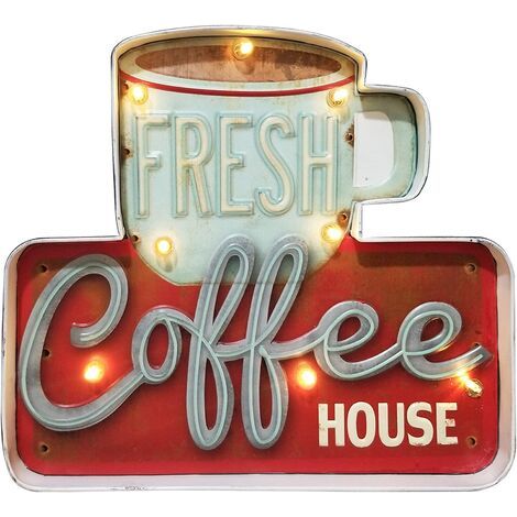 Décoration murale lumineuse pour café, en métal vintage fait main, style industriel, pour la maison. (1/5)
