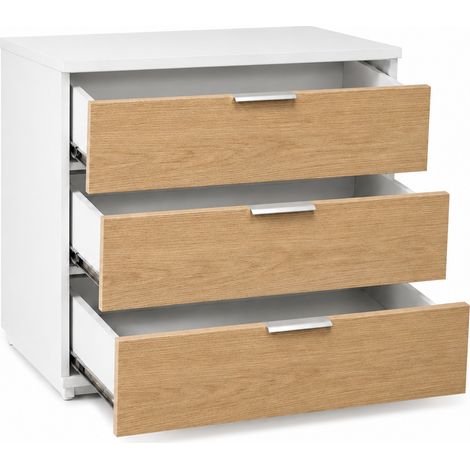 Cassettiera Design Moderno Con 3 Cassetti Comò Senza Piedi Mobile Salvaspazio Per Camera Da Letto Studio E Lavanderia 77 X 38 X 80 Cm Bianco E Rovere (1/5)