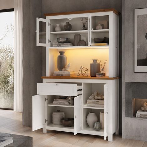 MEUBLIV Buffet haut 104x40x180 cm blanc – LED et rangements modulables (1/5)