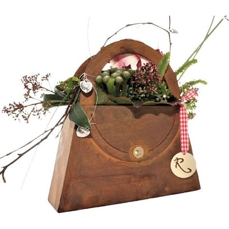 Sac Décoratif en Métal Aspect Rouillé Jardinière Patine pour Décoration de Jardin et Maison - PANGIVO