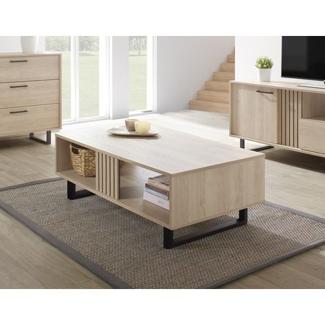 Table basse moderne rectangulaire chêne sable Madera (1/4)
