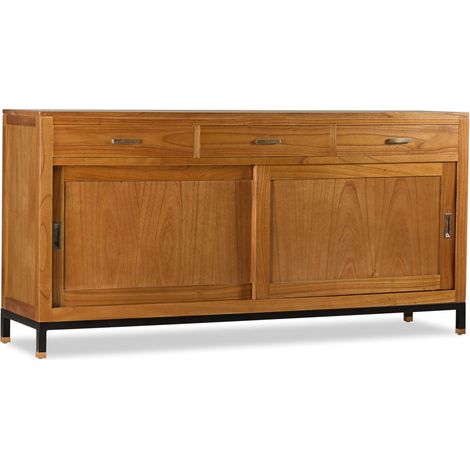 Buffet en bois clair massif de Mindy 2 portes coulissantes 3 tiroirs Zandhu 180cm (1/5)