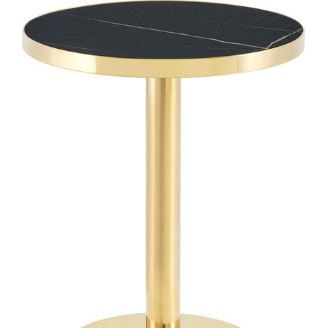 Table d’appoint MDF noir effet marbre avec structure dorée, ronde gain de place (1/5)