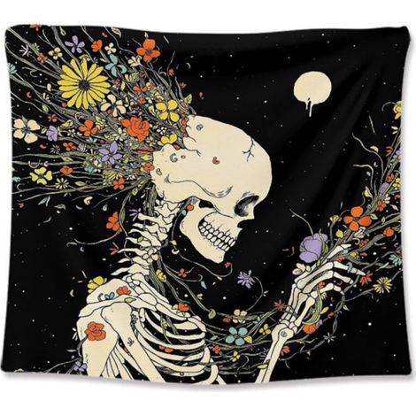 Dekorativer Wandteppich mit Totenkopfmotiv, Zen-Stil, fürs Schlafzimmer, farbenfroher vertikaler Wandteppich, ästhetisch. (1/5)