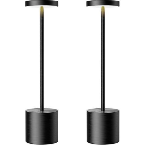 Lot de 2 lampes de table sans fil rechargeables, 1200 mAh, portables à piles, lampes de table LED pour restaurant et extérieur, noir (1/4)