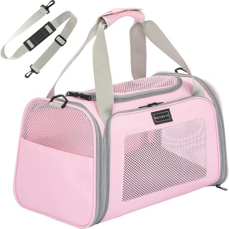 Sac de Transport pour Chat et Petit Chien - Sac Transport Chat Léger avec Matelas Extensible et Sangle de Sécurité, Pliable et Aéré (S/Rosa) (1/5)