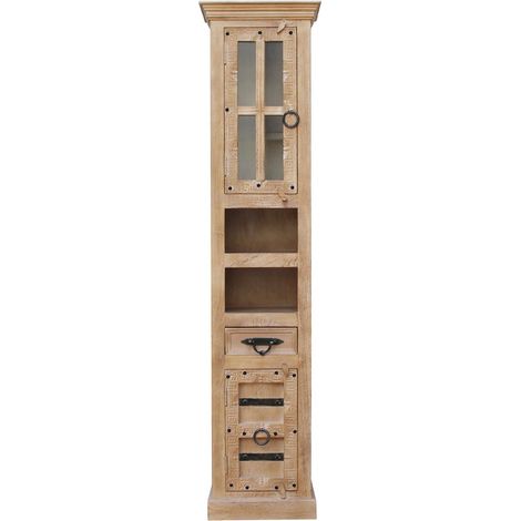 Colonne de Salle de Bain en Bois de Manguier Clair Sculpté Meuble de Rangement Style Colonial - PANGIVO (1/4)
