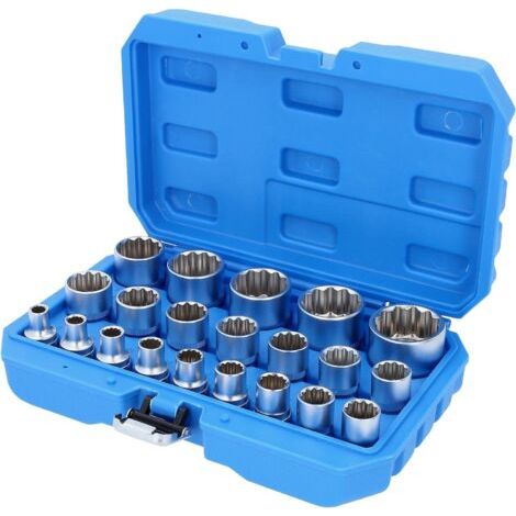 Coffret Jeu de Douilles 1/2" (12,7mm) 21-pcs Douze pans 8-36mm Cannelure Embouts Clé dynamométrique