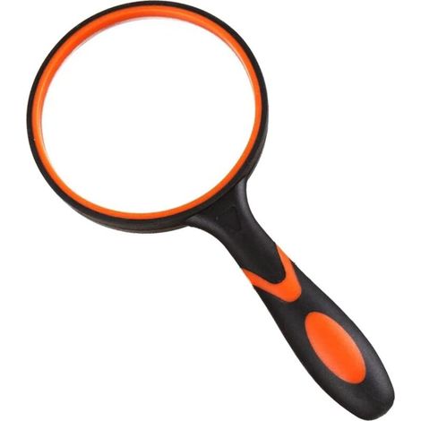 Leselupe (orange und schwarz), 10-fache Leselupe, Kinderlupe, Vergrößerungsglas, Handlupe, 10-fache Vergrößerung für Kinder, Lupe mit Griff, Handleselupe