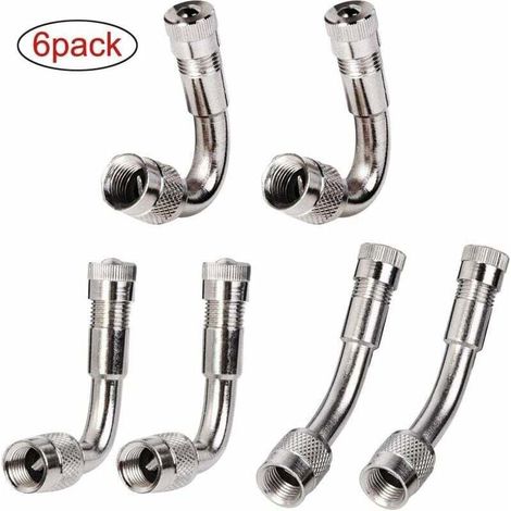 ZVD-6 Pièces Pneu Valve Rallonge Va, Pneu Valve de Adaptateur, Air Pneu Valve Extension, Pneu Prolongateur Coude de Valve, pour Voiture Moto Vélo Camion, 3 Sortes (Argent) (1/4)