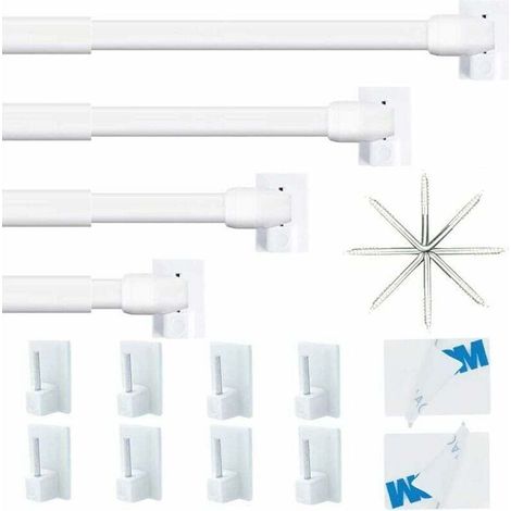 4-teiliges Gardinenstangenset, ausziehbare Gardinenstangen, kein Bohren erforderlich, verstellbare Gardinenstange für PVC-Fenster, für Netzgardinen und selbstklebende Gardinenhaken, Weiß (40-60 cm) (1/5)