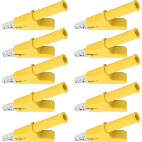 10 Pièces Pinces Crocodile 10A avec Douilles 4mm - Kit de Connexion Électrique Jaune (1/5)