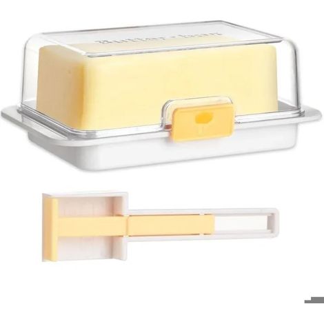Beurrier en (Blanc) Avec Cuillère Boîte à Beurre , Résistante à la Chaleur, Design Rectangulaire, Avec Fermeture à Clip (1/5)