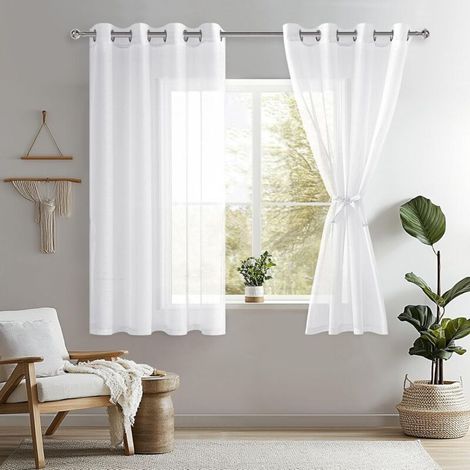 Set mit 2 halbtransparenten Innengardinen für Schlaf-/Wohnzimmer, Voile-Gardinen mit Ösen und Raffhaltern, 140 x 145 cm (Breite x Höhe), Weiß (1/5)