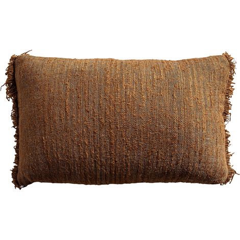 Coussin rectangulaire à franges esprit classique - beige et marron (1/4)