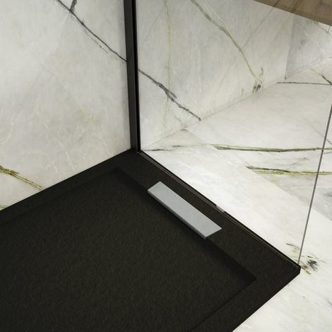 Plato de ducha resina LUX negro  80x100cm rejilla acero inox.