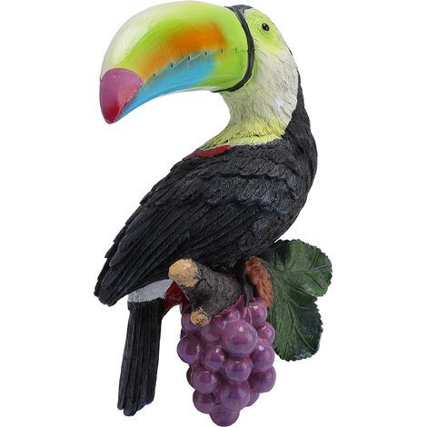 statue jardin exterieur-Sculpture Toucan décor arbre - Statue tropicale colorée résine pour jardin patio - 15x22cm (1 pièce) (1/5)